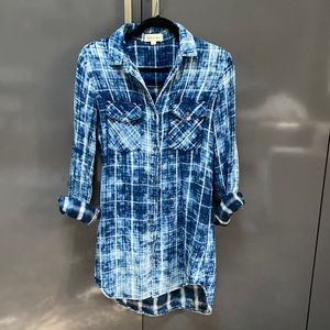 Cloth & Stone Button Up Long Blue Flannel Dress size S